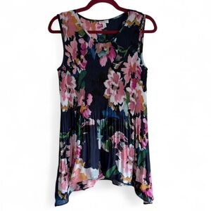 Spense Pleated Chiffon Floral Sleeveless Blouse Size M